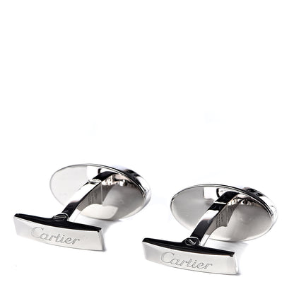 Cartier Sterling Silver Enamel Double C Logo Oval Cufflinks Black 3 of 5