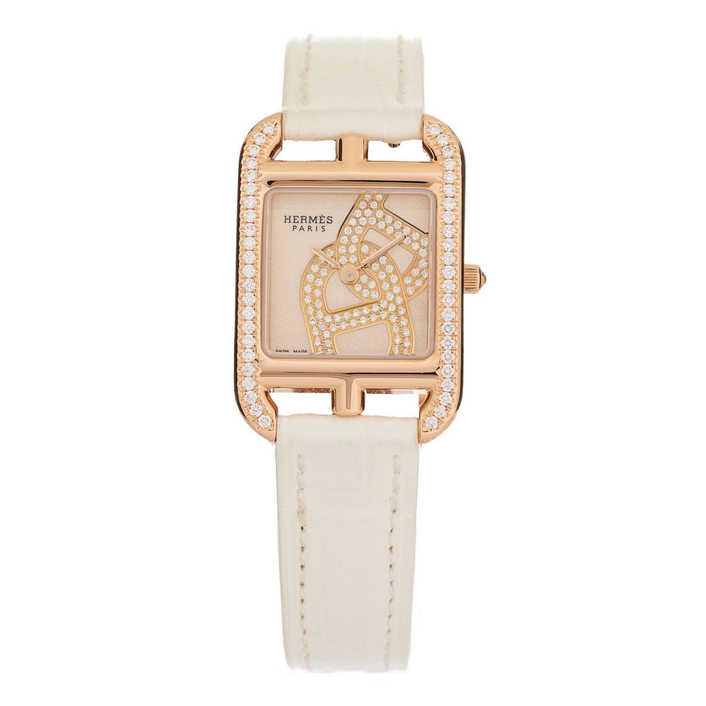 18K Rose Gold Alligator Diamond Bezel 23mm Cape Cod Chaine d'Ancre Joaillier Quartz Watch Blanc