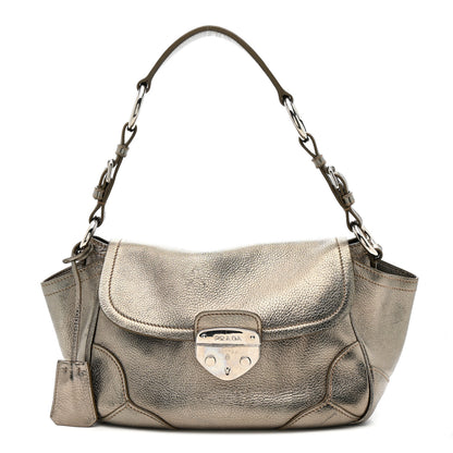 Prada Metallic Vitello Daino Pushlock Shoulder Bag Peltro 1 of 21