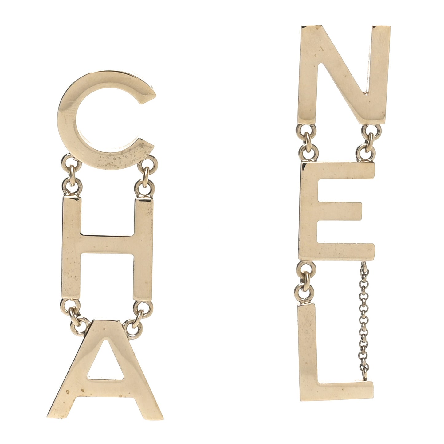 Metal Cha-Nel Logo Drop Earrings Gold