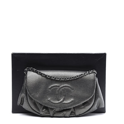 Chanel Metallic Caviar Half Moon Wallet On Chain WOC Dark Silver 13 of 13