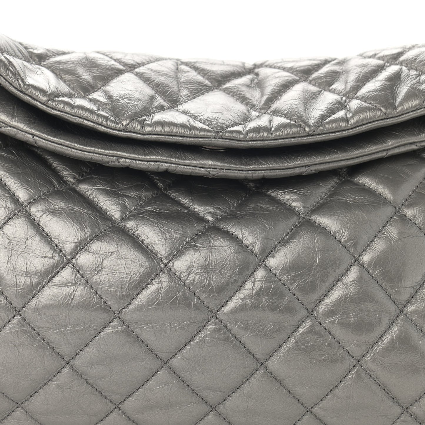 Metallic Aged Calfskin Quilted Medium Chain Me Hobo Grey
