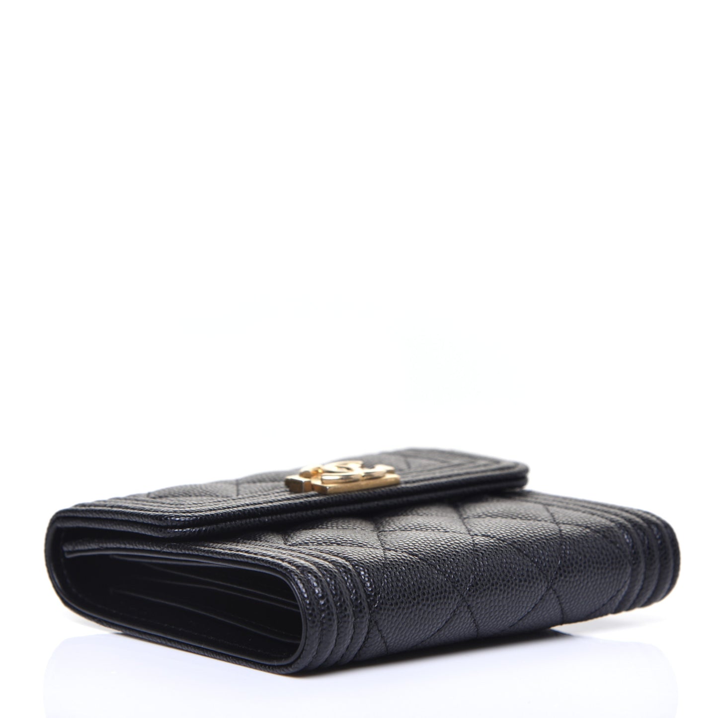 Caviar Quilted Compact Boy Wallet Black