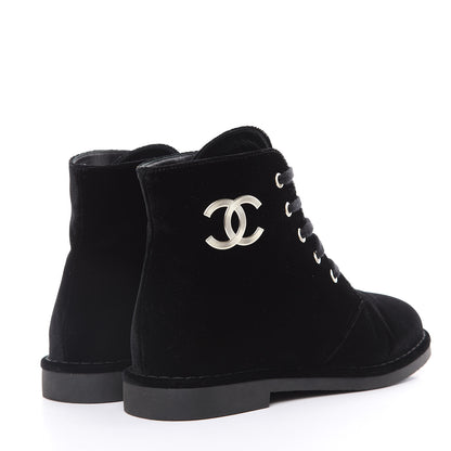 Chanel Velvet CC Lace Up Boots 36.5 Black 4 of 8