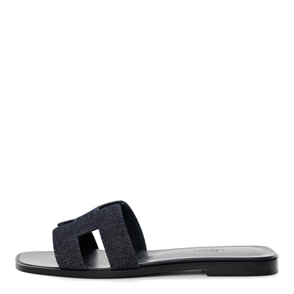 Hermes Denim Canvas Oran Sandals 37.5 Bleu Brut 1 of 11