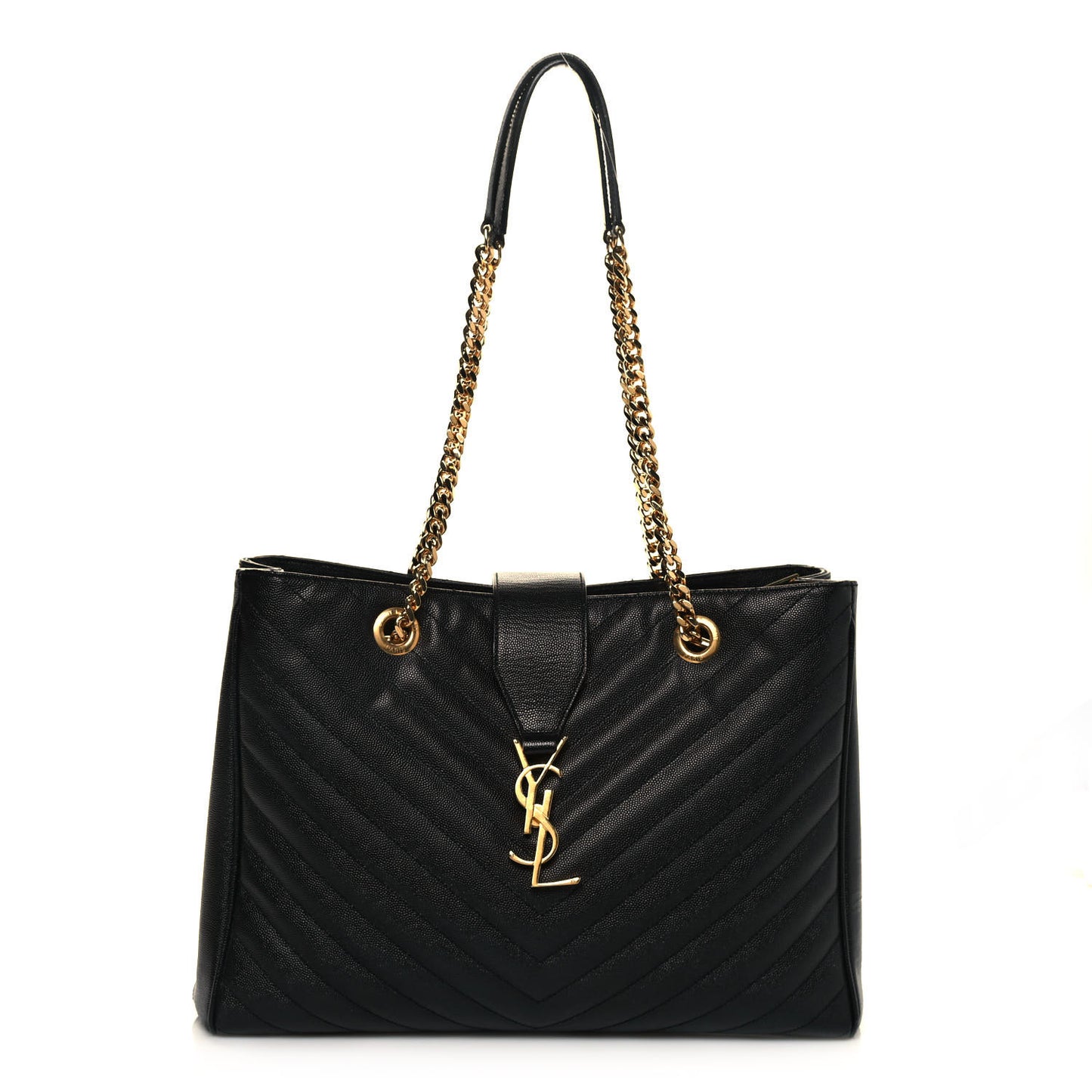 Grain De Poudre Matelasse Chevron Monogram Shopping Bag Black