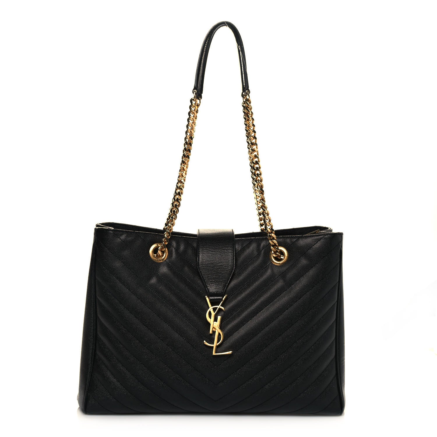 Saint Laurent Grain De Poudre Matelasse Chevron Monogram Shopping Bag Black 1 of 11