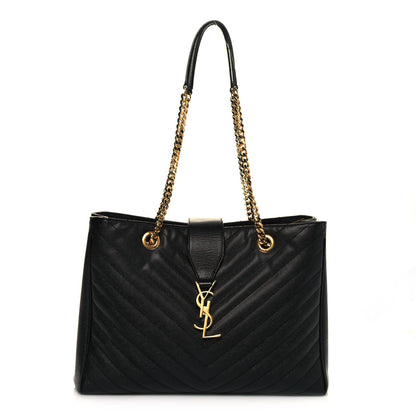 Saint Laurent Grain De Poudre Matelasse Chevron Monogram Shopping Bag Black 1 of 11
