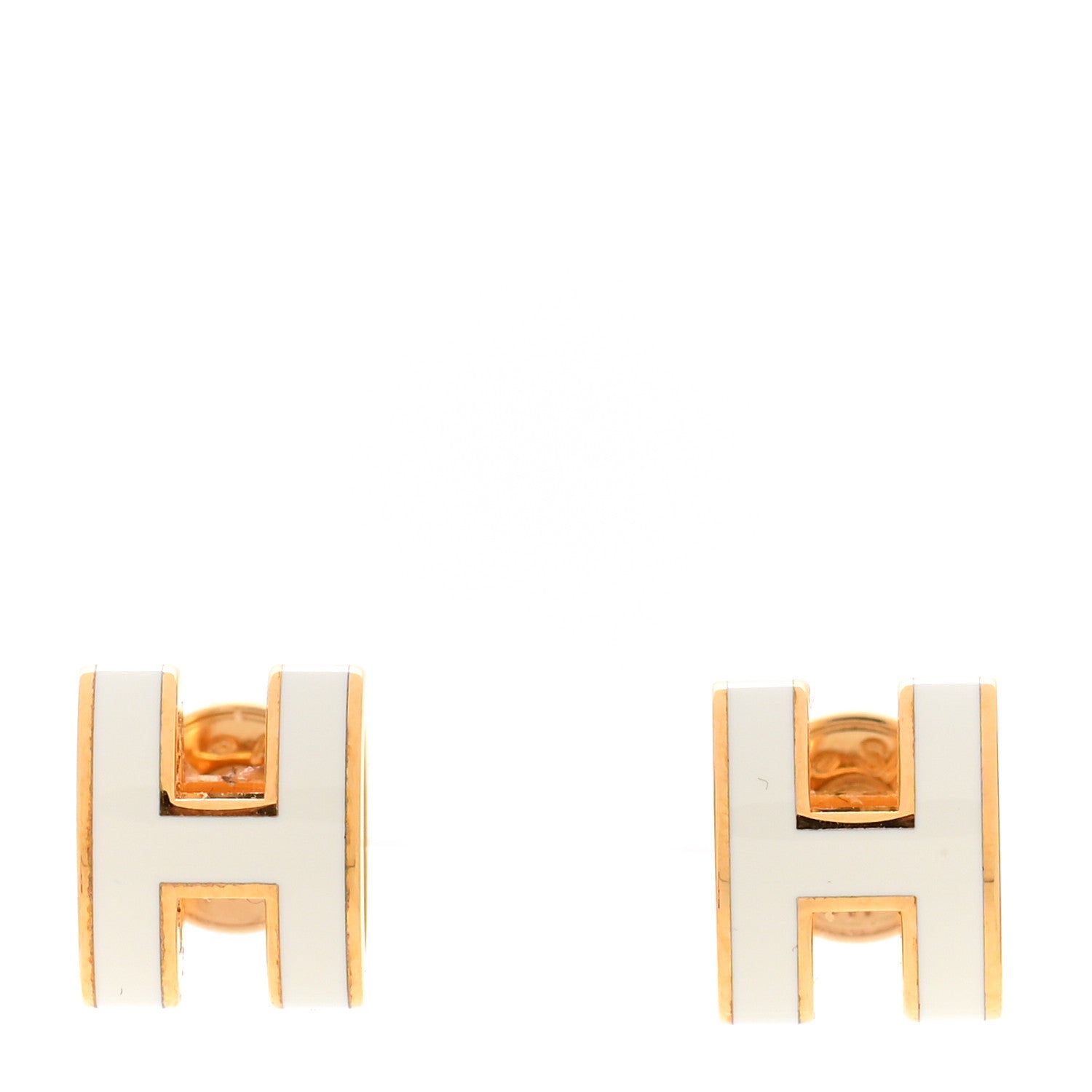 Hermes Gold Lacquered Mini Pop H Earrings White 1 of 6