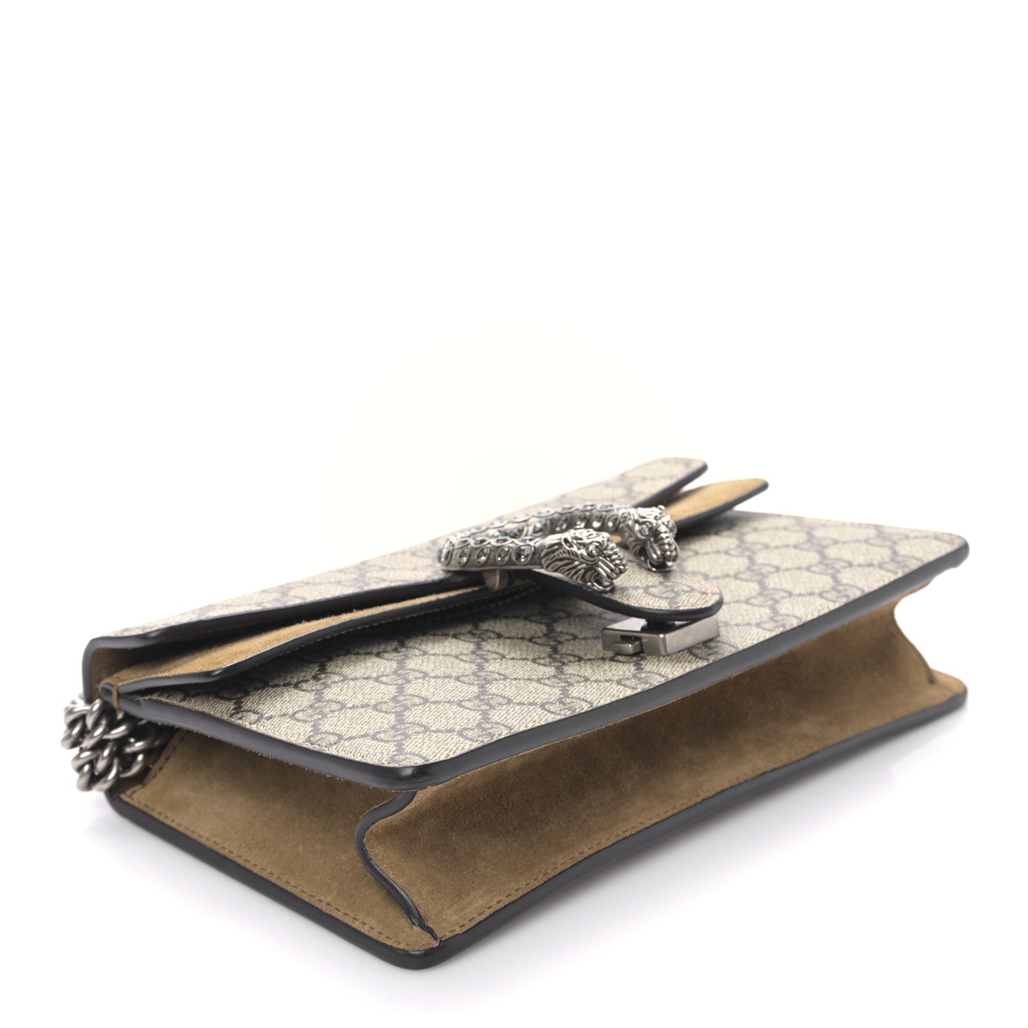 Gucci GG Supreme Monogram Suede Crystal Small Dionysus Shoulder Bag Beige Ebony Taupe 4 of 9