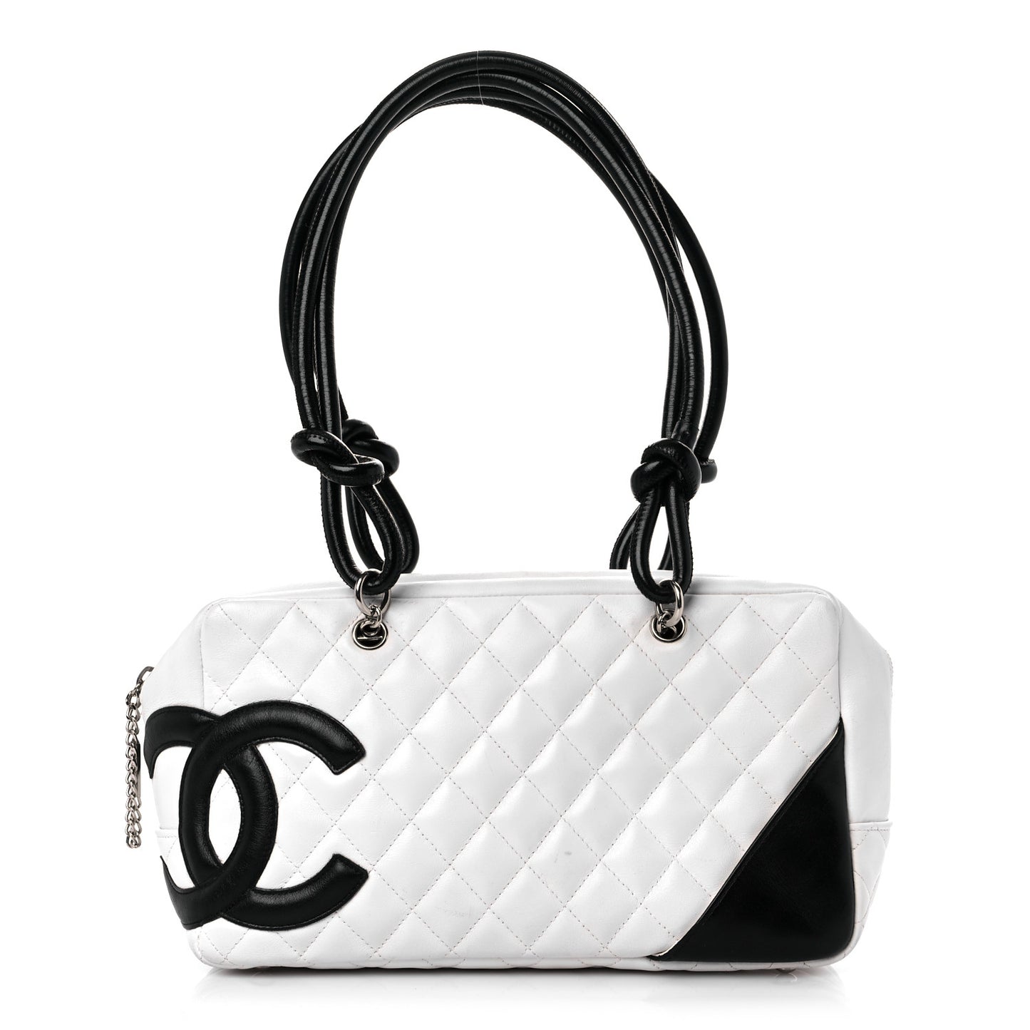 Calfskin Quilted Large Cambon Bowler White Black