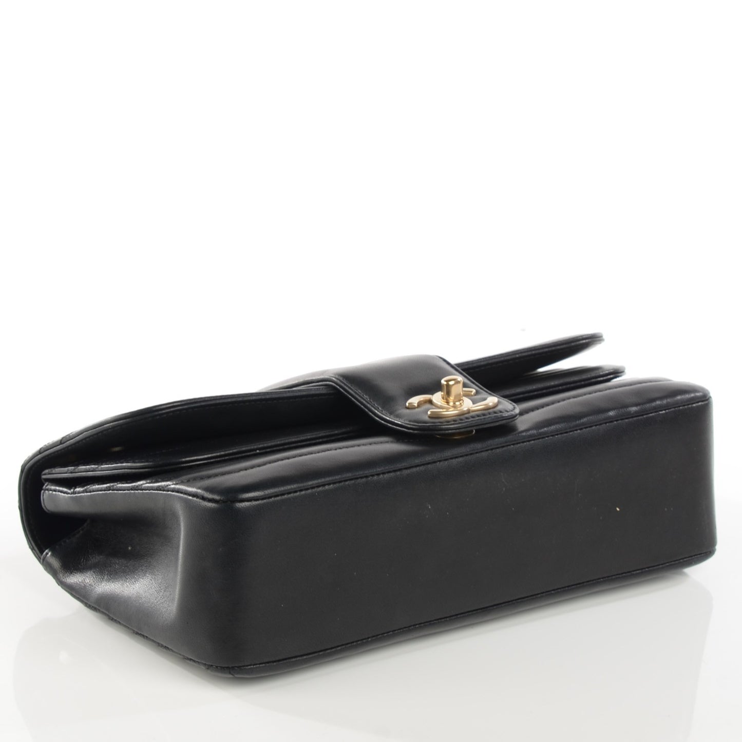 Lambskin Horizontal Quilted Medium Double Flap Black