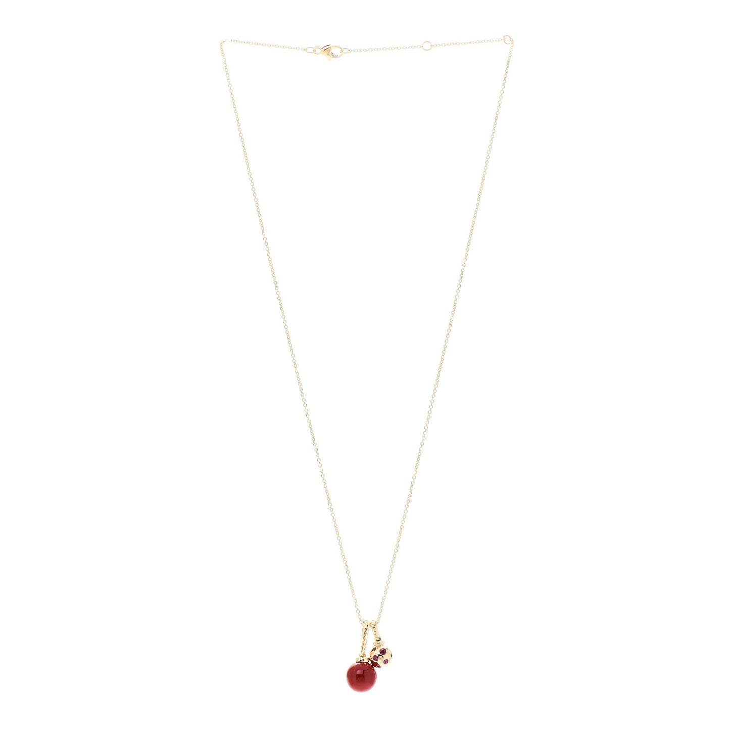 18K Yellow Gold Sterling Silver Ruby Enamel Solari Pendant Necklace Cherry