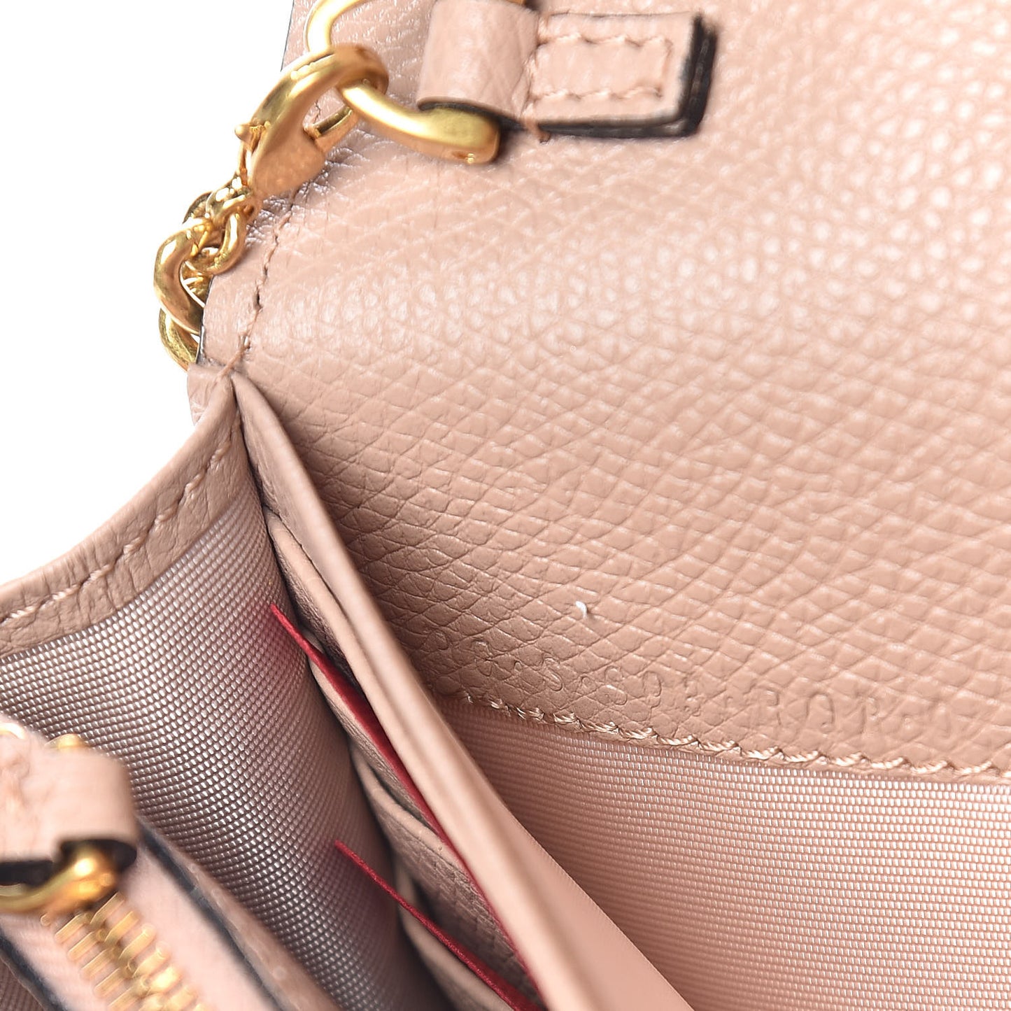Grainy Calfskin Vlogo Wallet On Chain Rose Cannelle