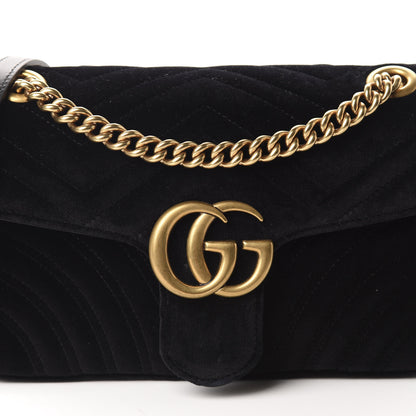 Gucci Velvet Matelasse Small GG Marmont Shoulder Bag Black 10 of 10