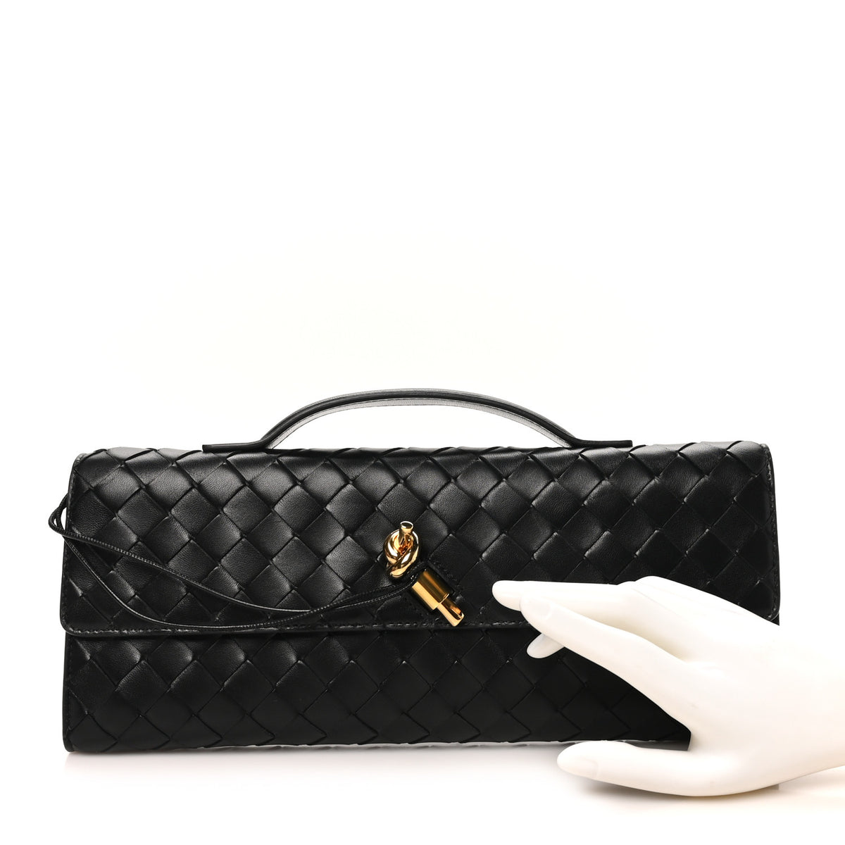 Nappa Intrecciato Long Andiamo Top Handle Clutch Black