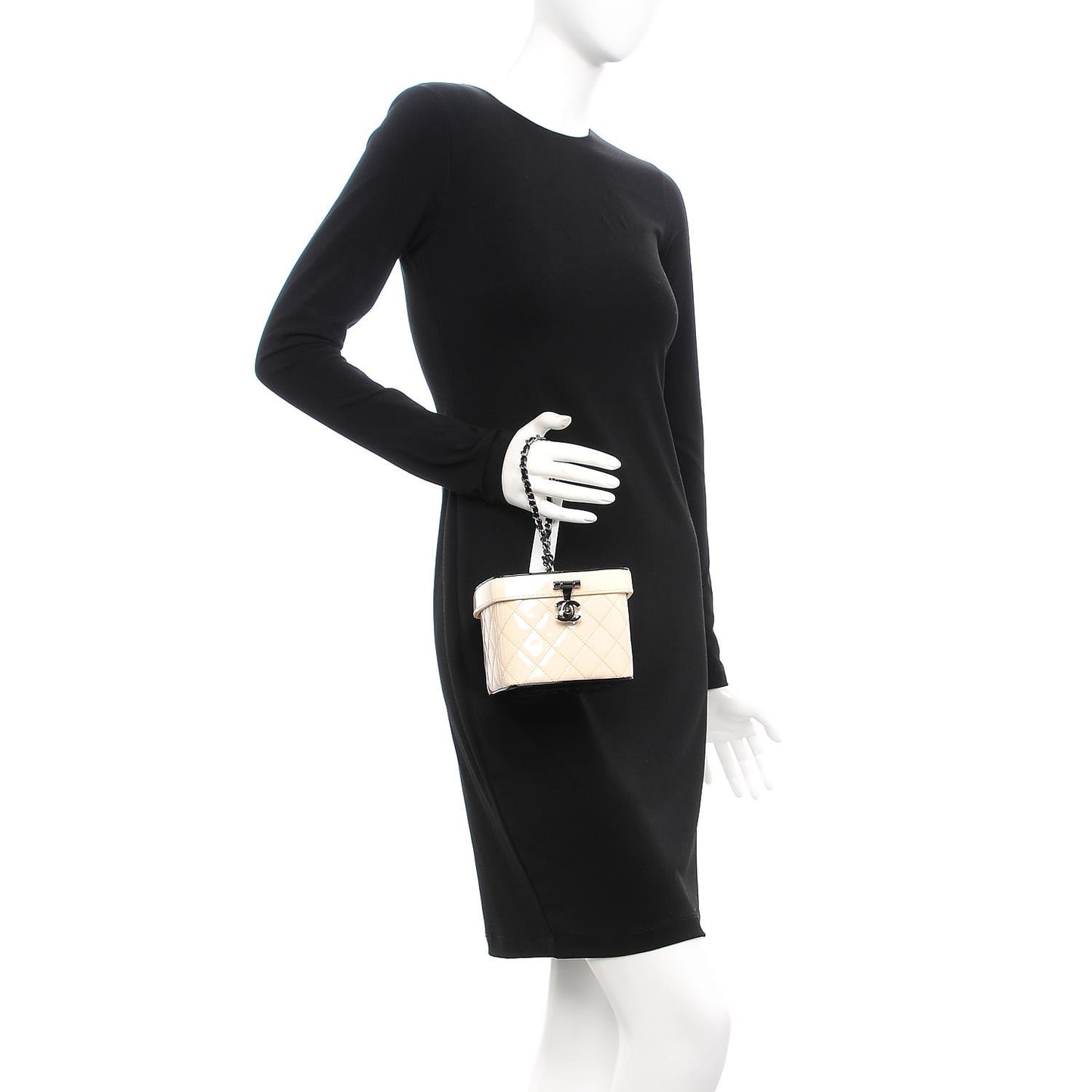 Patent Calfskin Minaudiere Vanity Case Light Beige Black