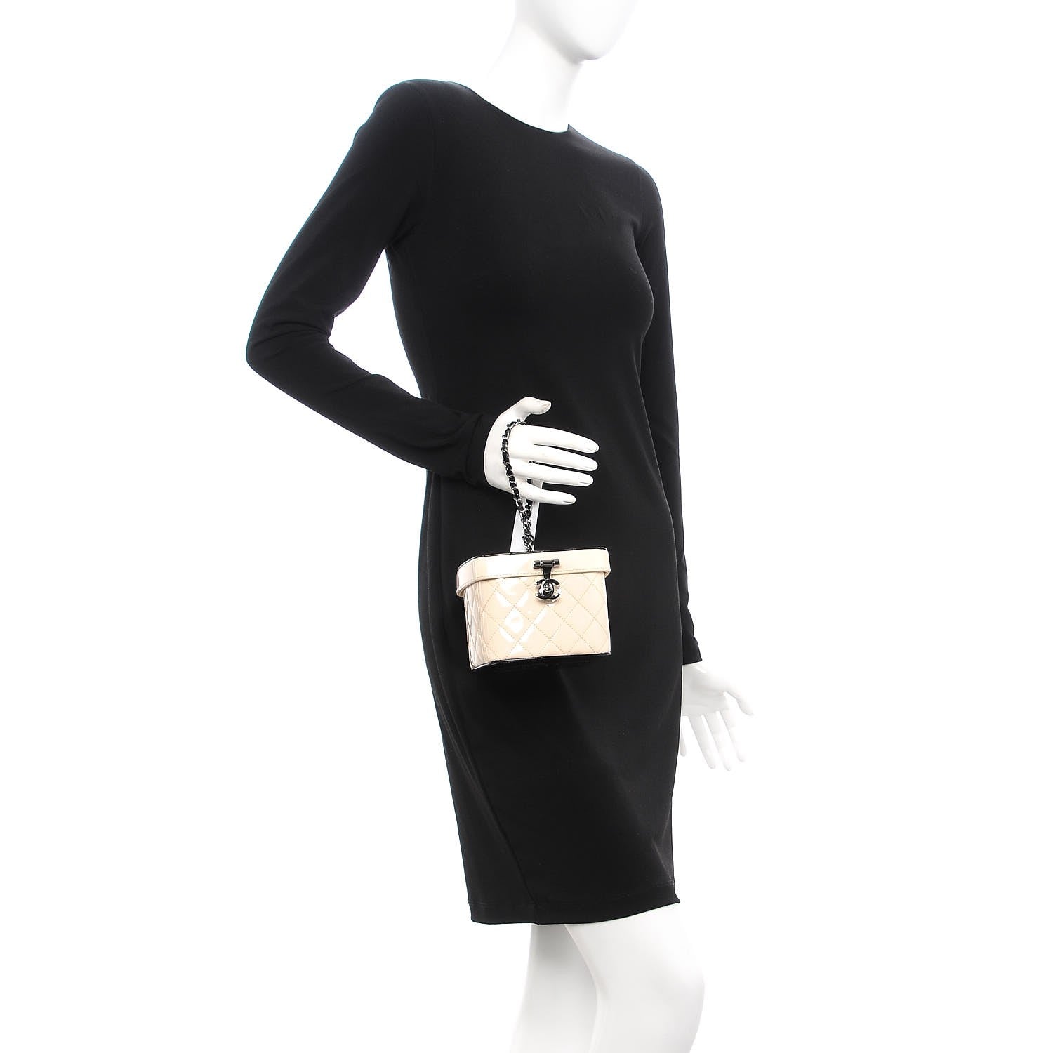 Chanel Patent Calfskin Minaudiere Vanity Case Light Beige Black 2 of 11