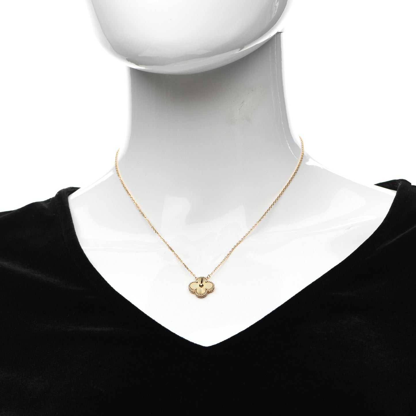 18K Yellow Gold Guilloche Vintage Alhambra Pendant Necklace