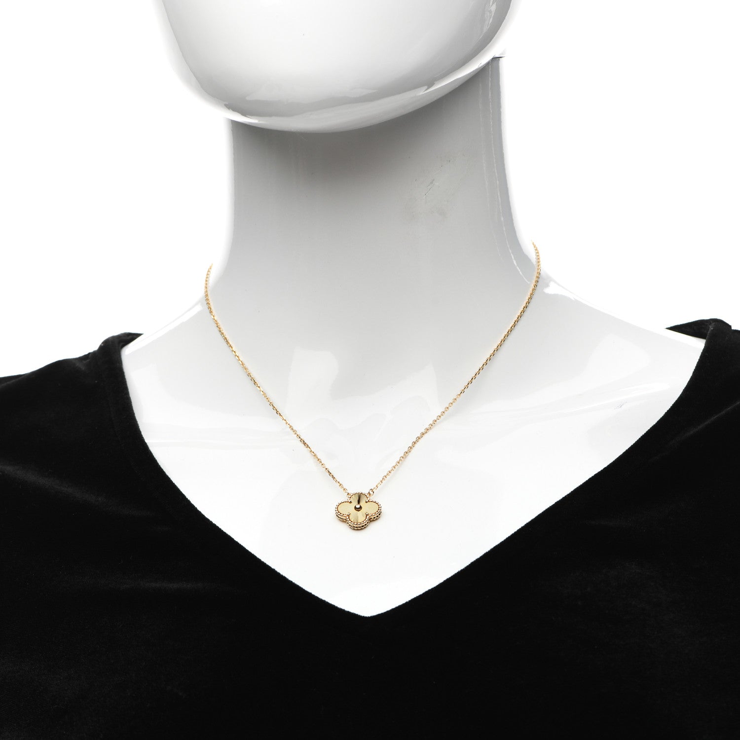 Van Cleef & Arpels 18K Yellow Gold Guilloche Vintage Alhambra Pendant Necklace 2 of 6