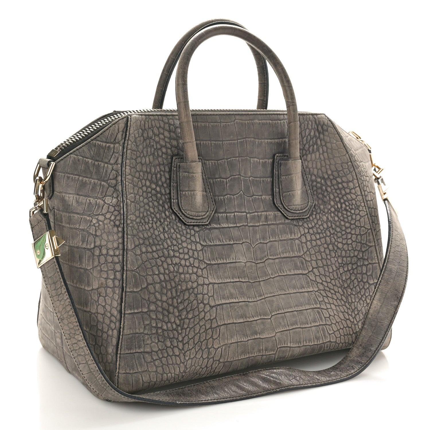 Givenchy Nubuck Crocodile Embossed Medium Antigona Washed Black 2 of 11