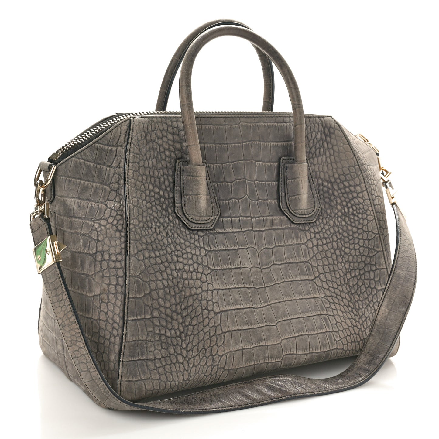 Nubuck Crocodile Embossed Medium Antigona Washed Black