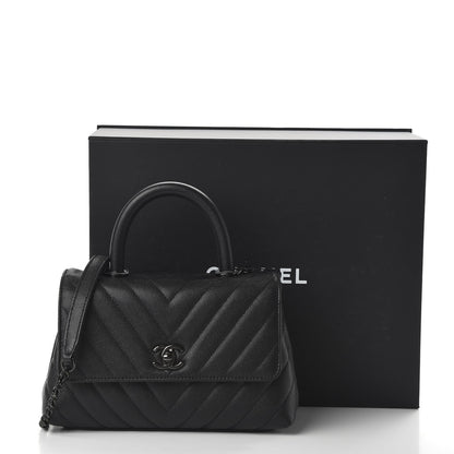 Chanel Caviar Chevron Quilted Mini Coco Handle Flap So Black 11 of 11