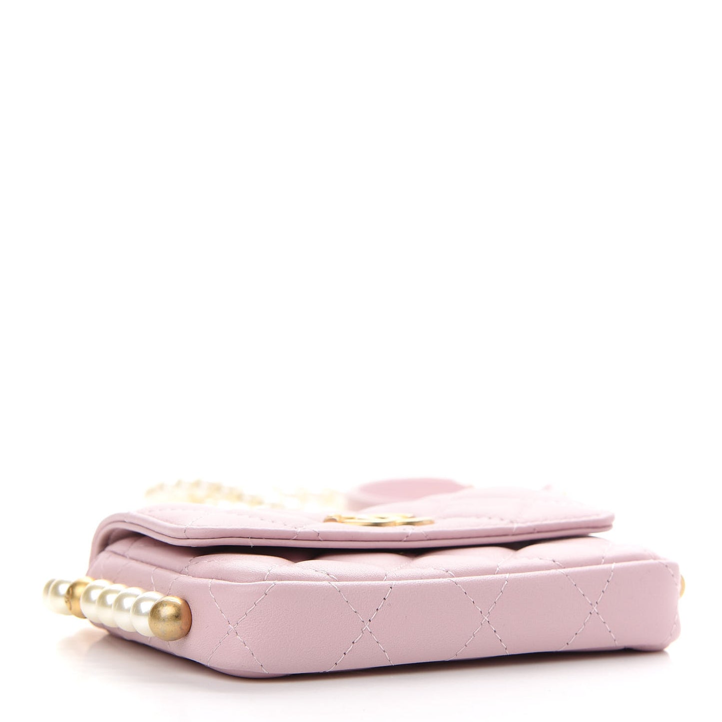 Calfskin Quilted About Pearls Card Holder Flap With Chain Light Pink