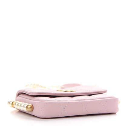 Chanel Calfskin Quilted About Pearls Card Holder Flap With Chain Light Pink 4 of 10