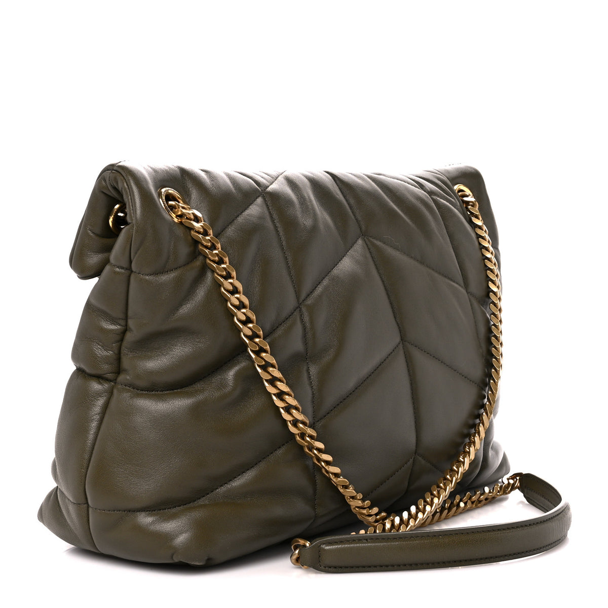 Lambskin Quilted Small Loulou Puffer Monogram Chain Satchel Dark Ganache