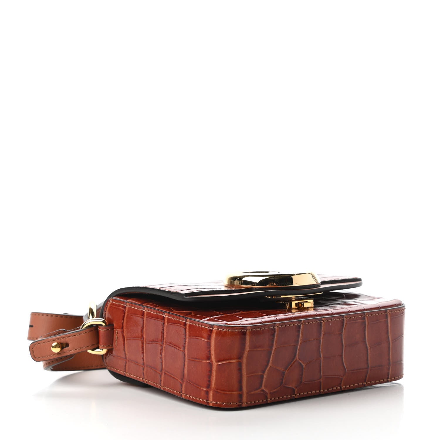 Chloe Calfskin Crocodile Embossed Mini C Double Carry Chestnut Brown 4 of 10