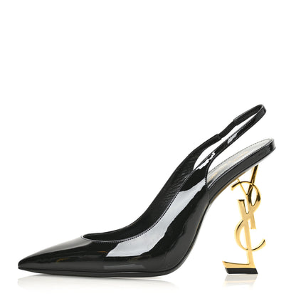 Saint Laurent Patent Opyum 110 Slingback Pumps 40 Black Gold 1 of 8