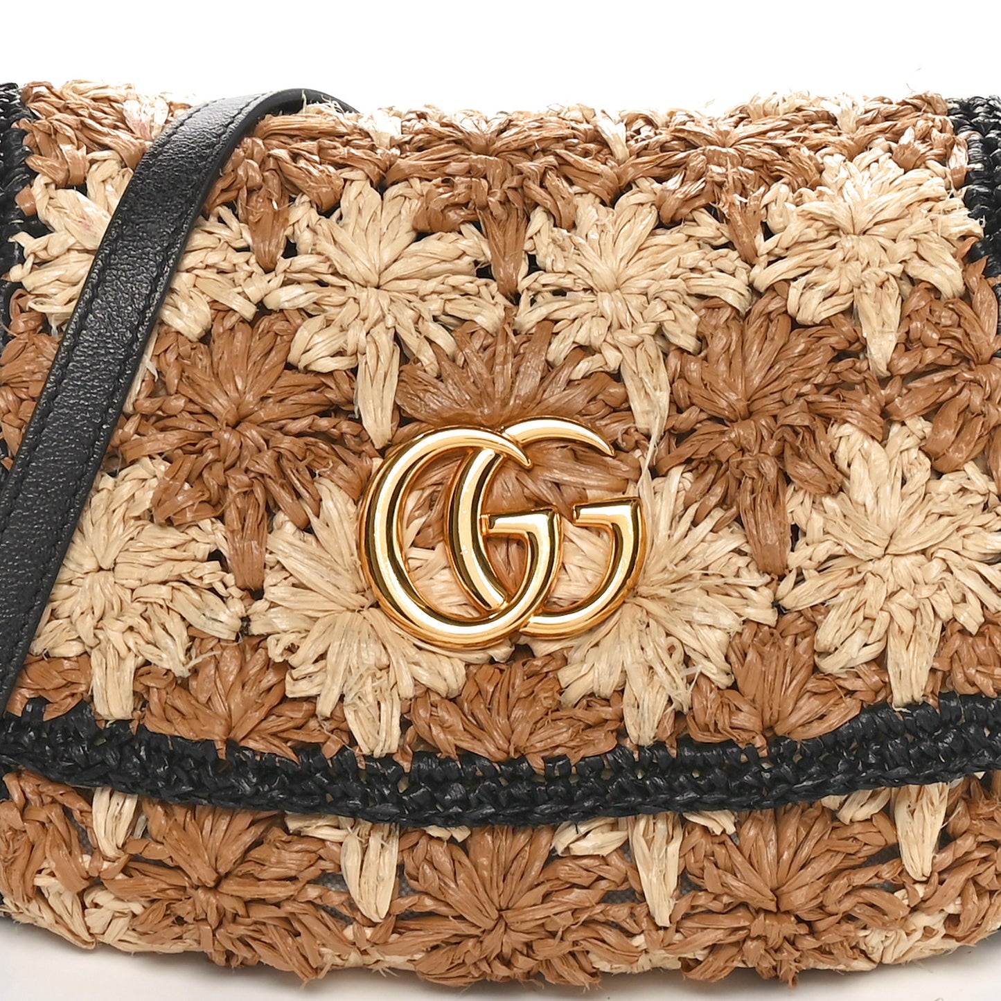 Raffia Azalea Calfskin Crochet Flower Small GG Marmont Shoulder Bag Natural Ecru Black