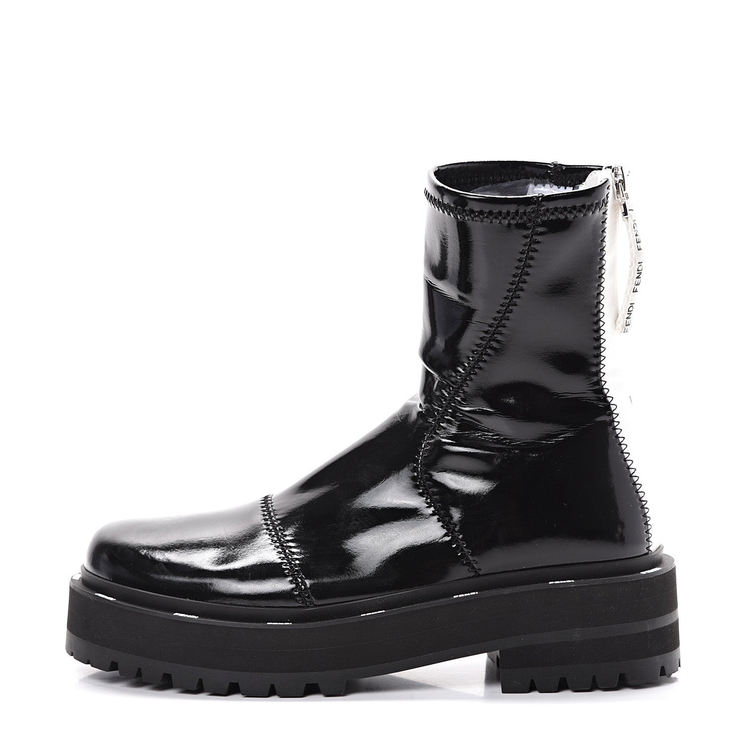 Fendi Shiny Stretch Nylon Platform Zip Biker Boots 37 Black 1 of 8