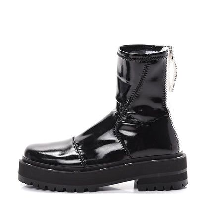 Fendi Shiny Stretch Nylon Platform Zip Biker Boots 37 Black 1 of 8