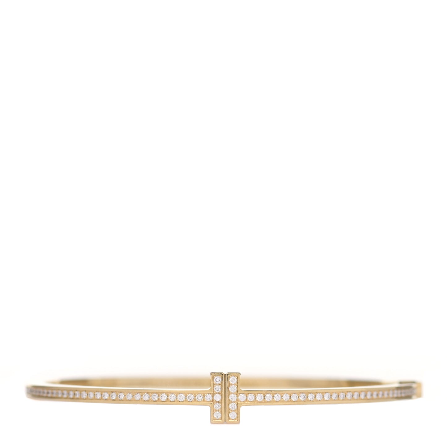 18K Yellow Gold Diamond T Hinged Wire Bangle Bracelet