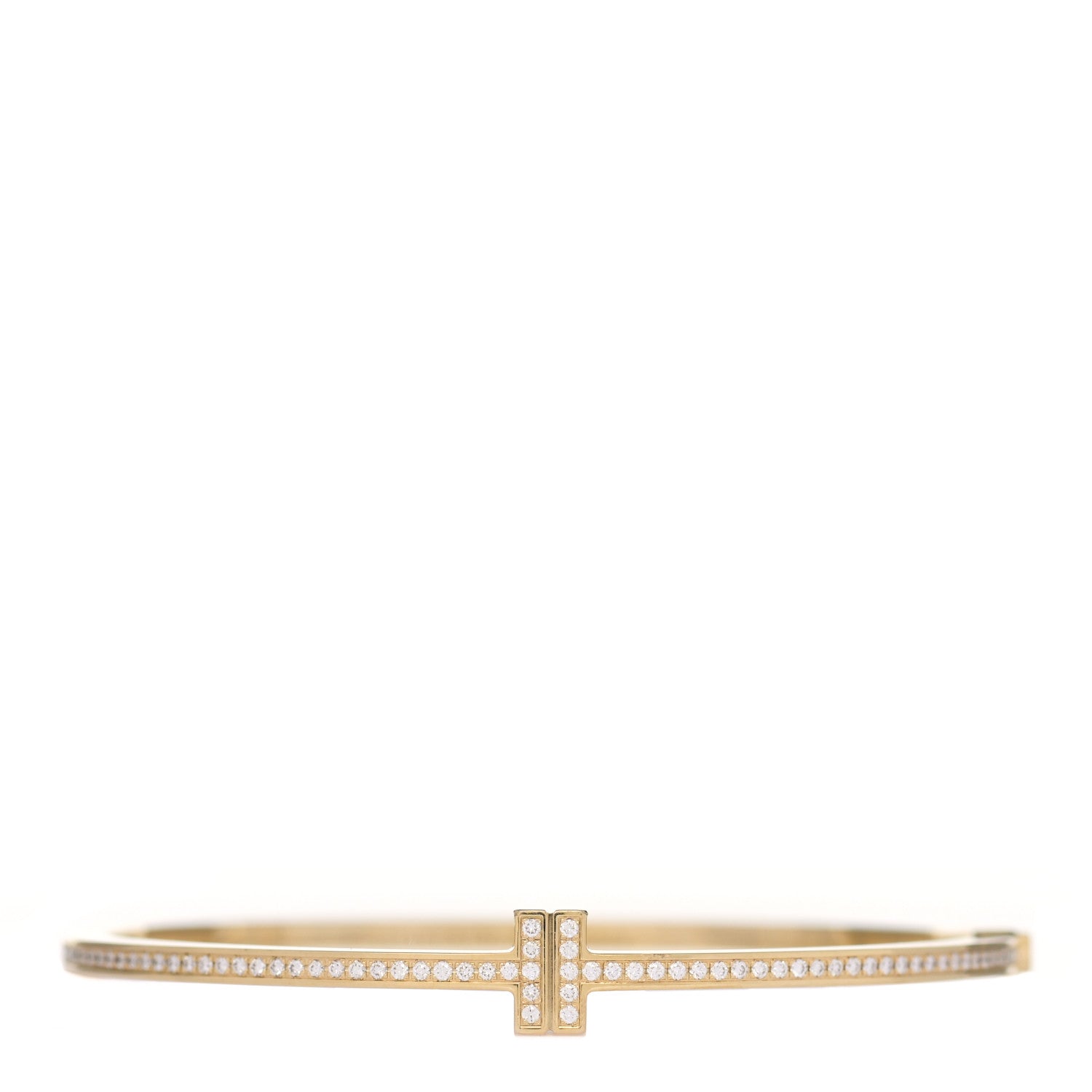 Tiffany 18K Yellow Gold Diamond T Hinged Wire Bangle Bracelet 1 of 4