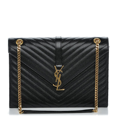 Saint Laurent Grain De Poudre Matelasse Chevron Large Monogram Satchel Black 1 of 6