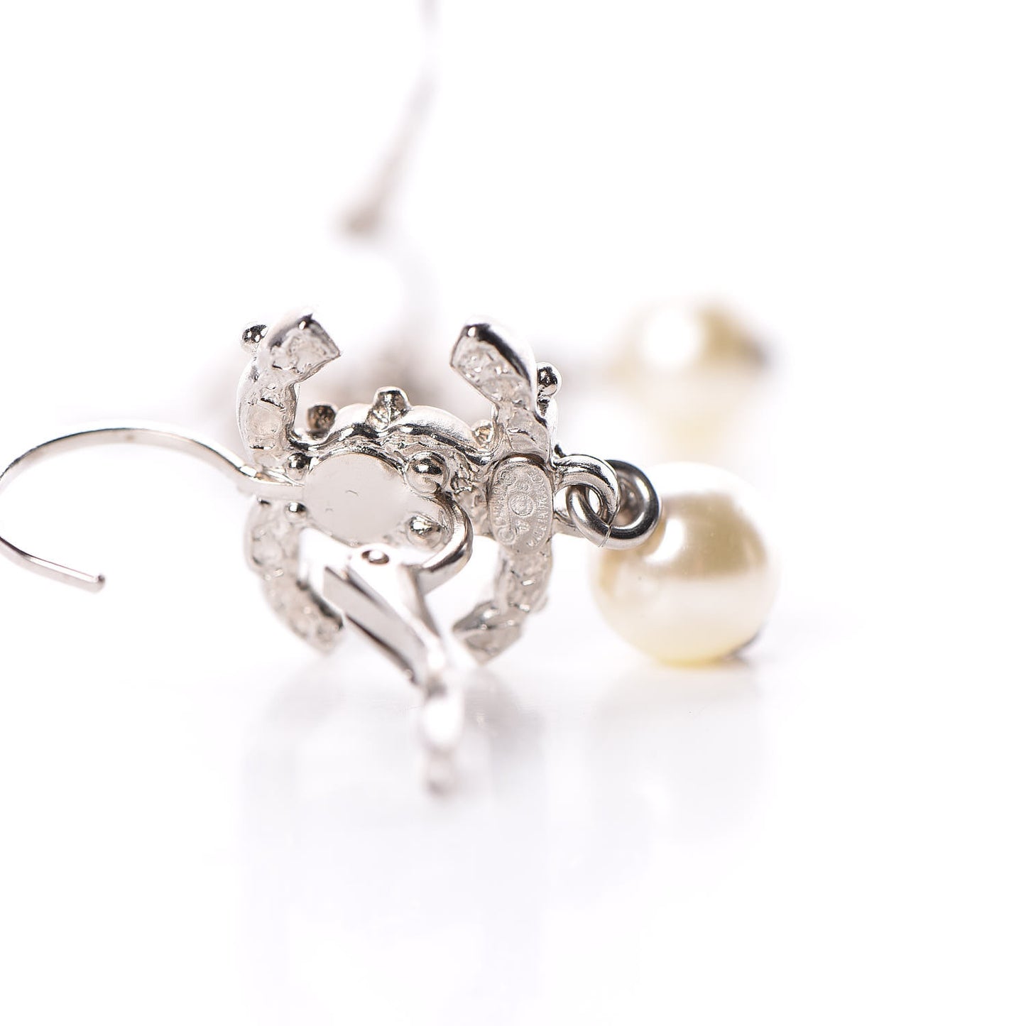 Crystal Beaded Pearl CC Drop Earrings Silver Multicolor