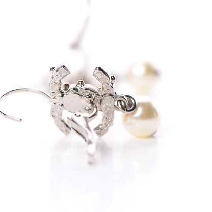 Chanel Crystal Beaded Pearl CC Drop Earrings Silver Multicolor 4 of 5