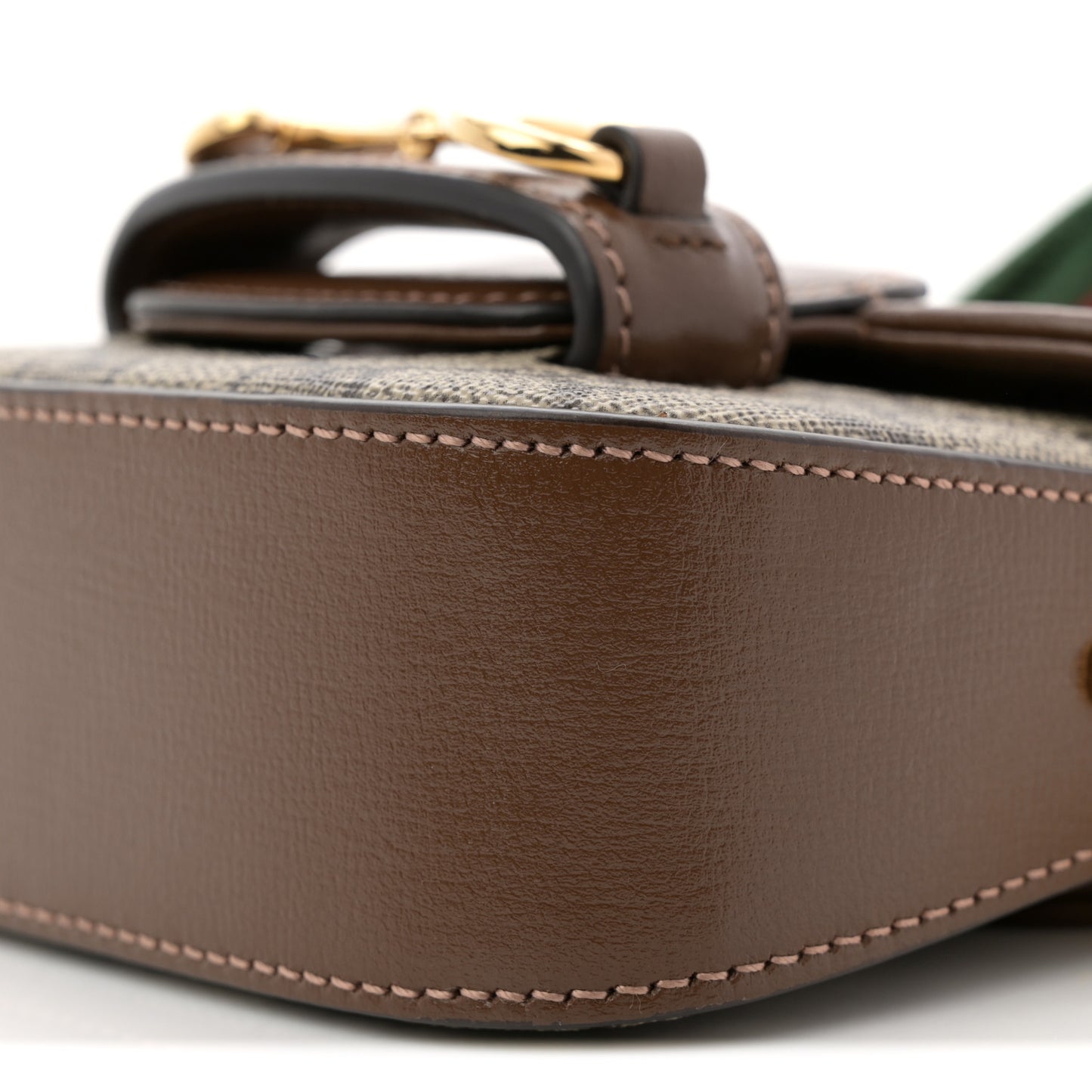 GG Supreme Monogram Azalea Calfskin Web Horsebit 1955 Wallet On Strap Beige Ebony Brown Sugar