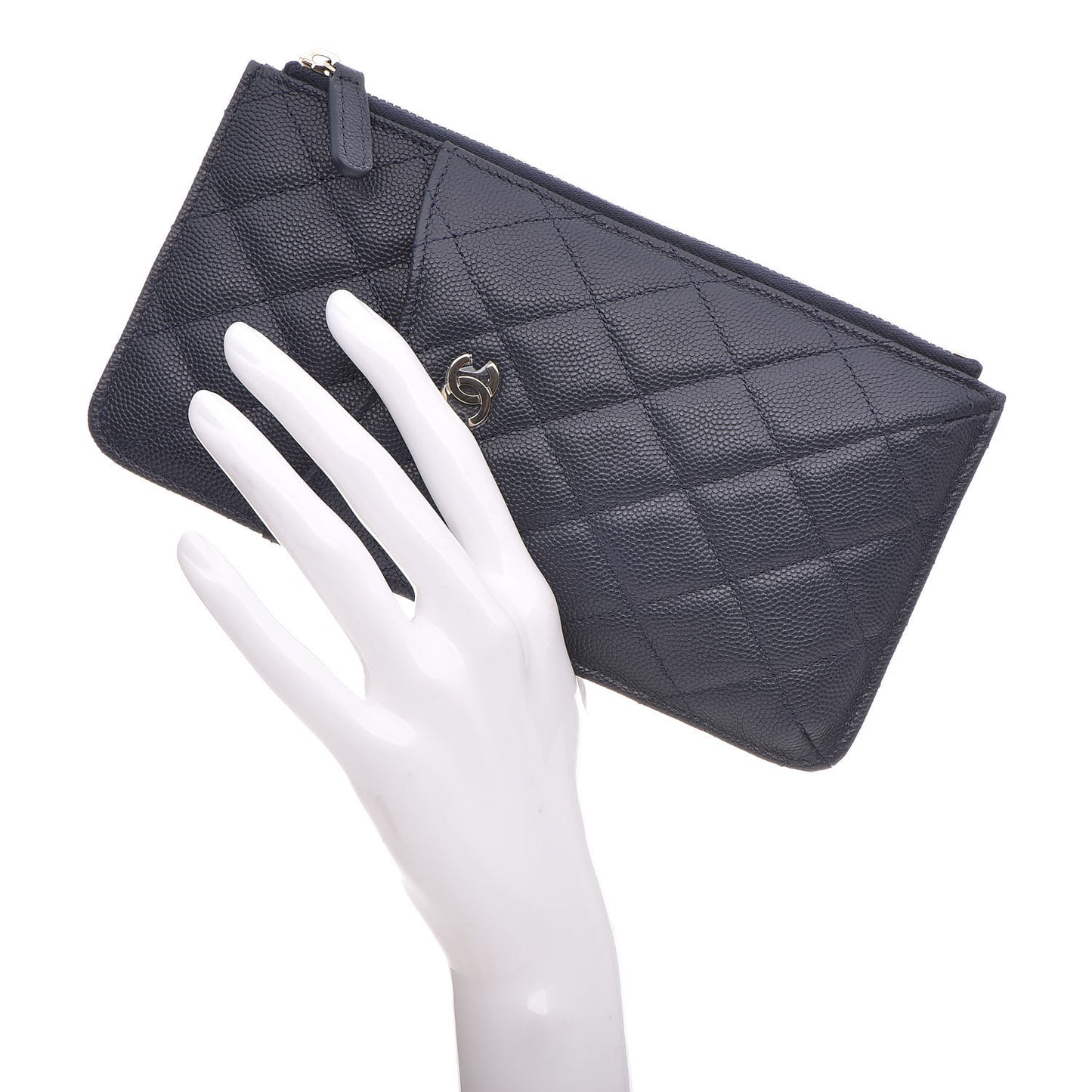Caviar Quilted Classic Flat Wallet Pouch Navy
