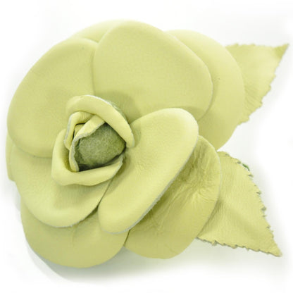 Chanel Leather Camellia Pin Brooch Green 1 of 5
