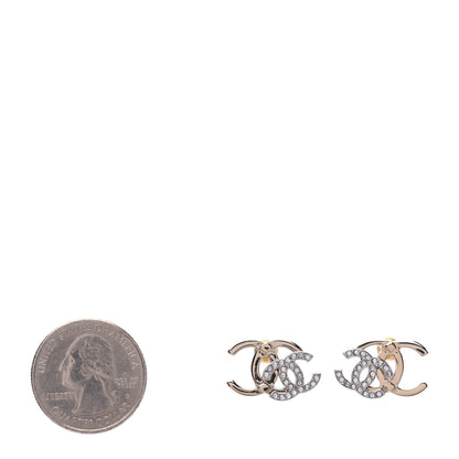 Chanel Crystal Double CC Earrings Gold Silver 2 of 4