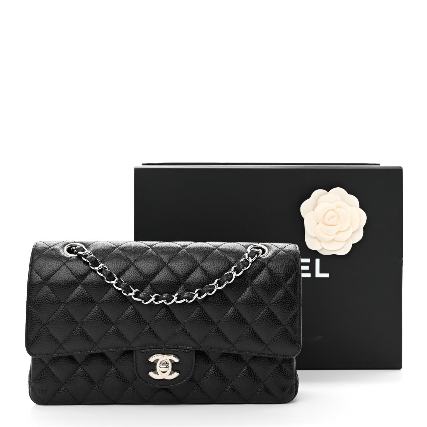 Caviar Quilted Medium Double Flap Black