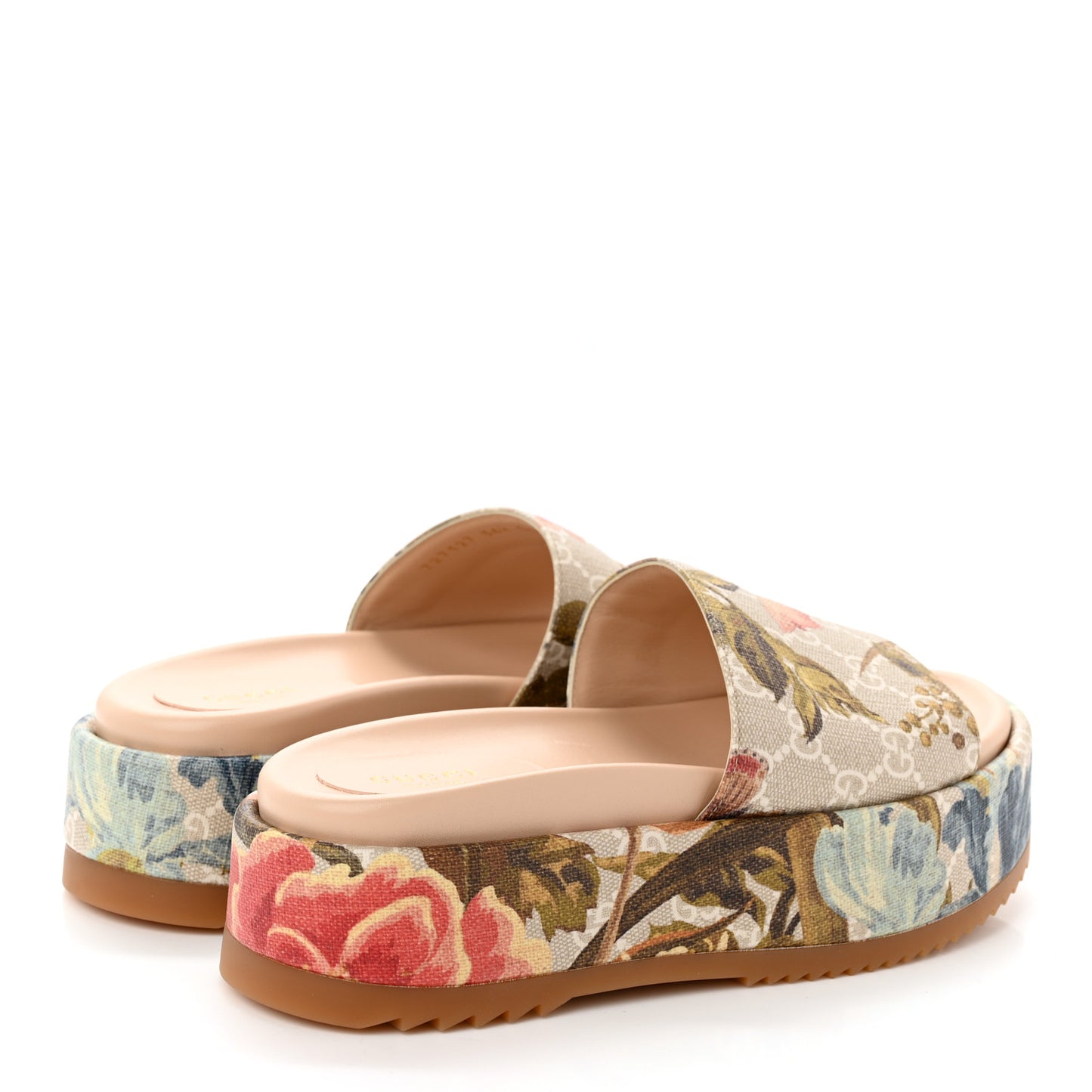 GG Supreme Monogram Water Flora Angelina Platform Slide Sandals 36.5 Beige White Multicolor