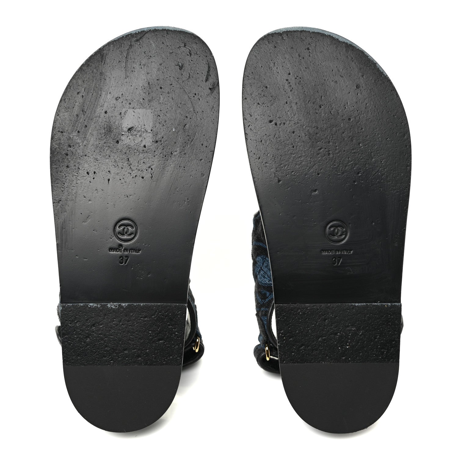 Chanel Denim Velcro Dad Sandals 37 Dark Grey Blue Black 5 of 12