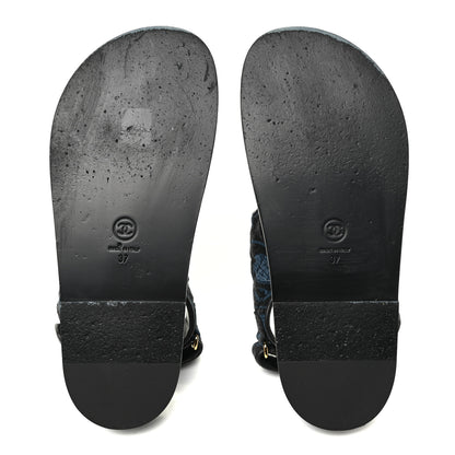 Chanel Denim Velcro Dad Sandals 37 Dark Grey Blue Black 5 of 12