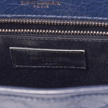 Saint Laurent Crinkled Calfskin Matelasse Monogram Medium Niki Chain Satchel Deep Marine 9 of 11
