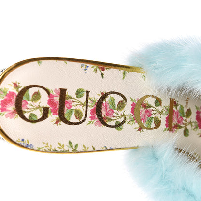 Gucci Mink Nappa Crystal Candy Mules 38.5 Vibrant Turquoise Gold 7 of 9